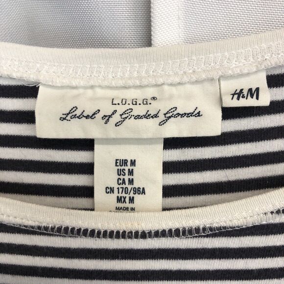 H&M L.O.G.G Womens Medium Gray White Striped Stretch Top M - Picture 4 of 7